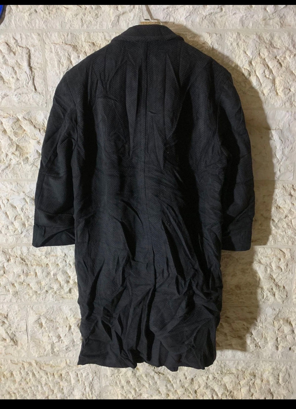 Vintage pure wool belted herringbone charcoal classic db over coat 50R 2XL