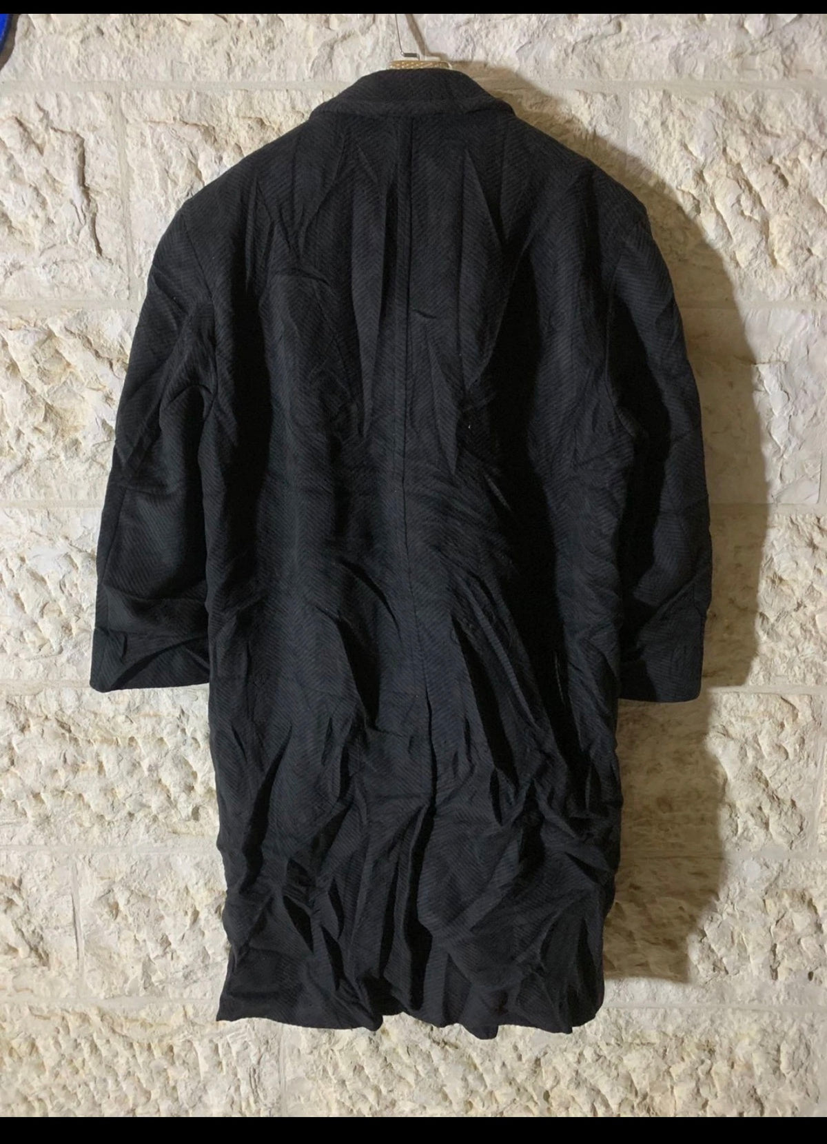 Vintage pure wool belted herringbone charcoal classic db over coat 50R 2XL