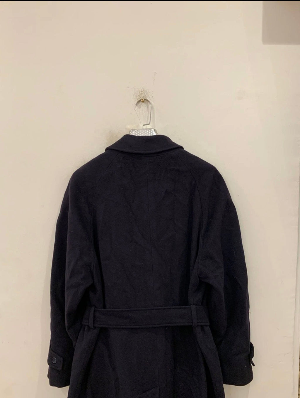 Vintage wool cashmere blend belted navy classic raglan over coat 42R