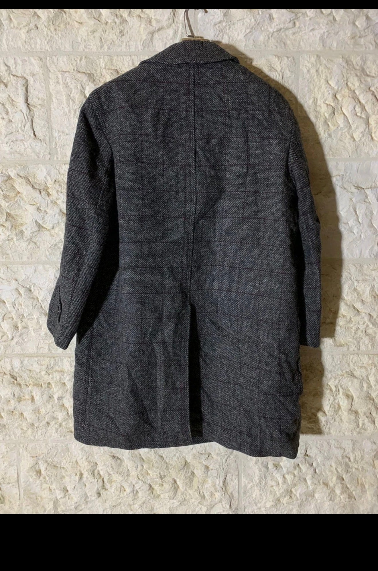 1970s Vintage pure wool Tweed Windowpane classic charcoal over coat 44R 44S