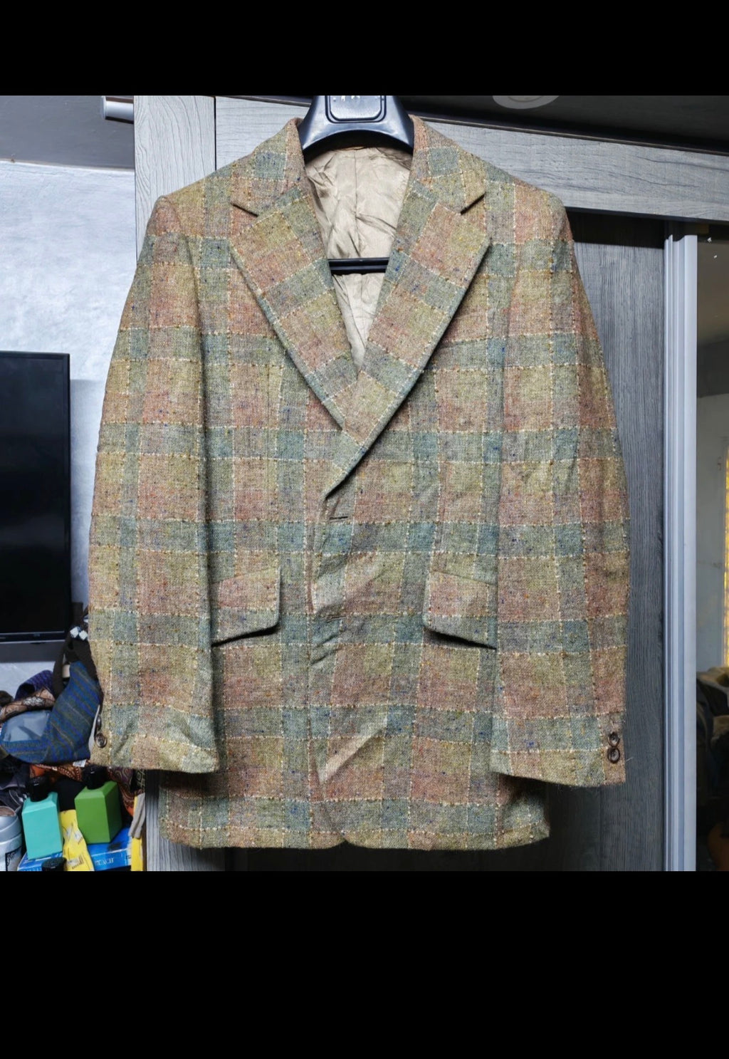 1970s Vintage pure wool handwoven tweed classic plaid Disco jacket blazer 38R