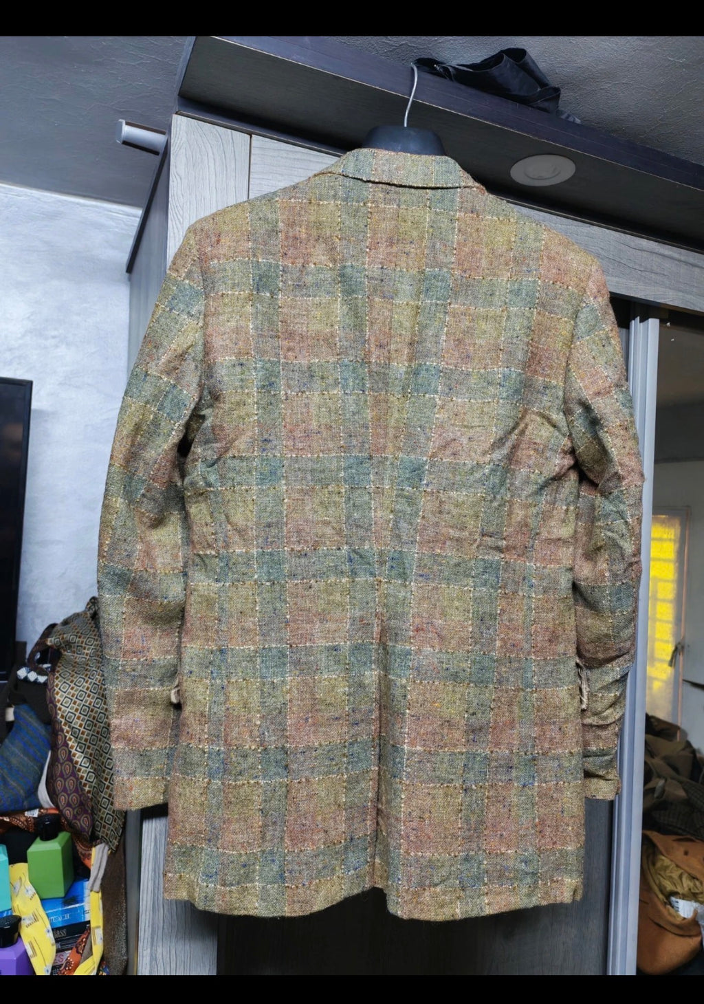 1970s Vintage pure wool handwoven tweed classic plaid Disco jacket blazer 38R
