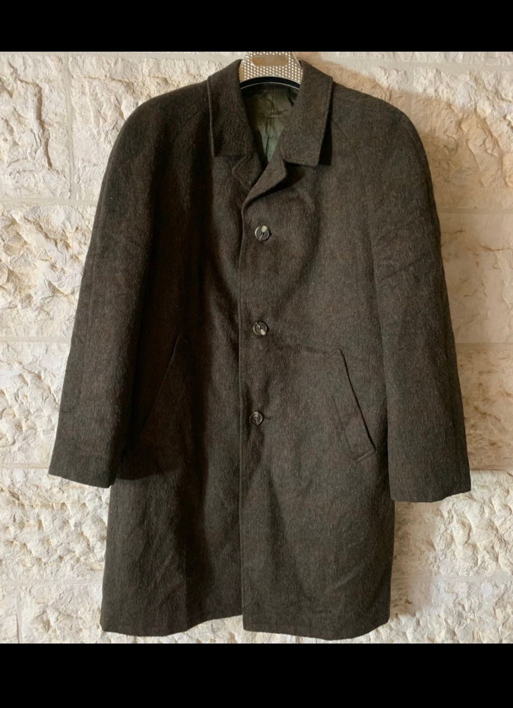 Vintage Wool Mohair blend Loden classic brownish green raglan over coat 46R XL