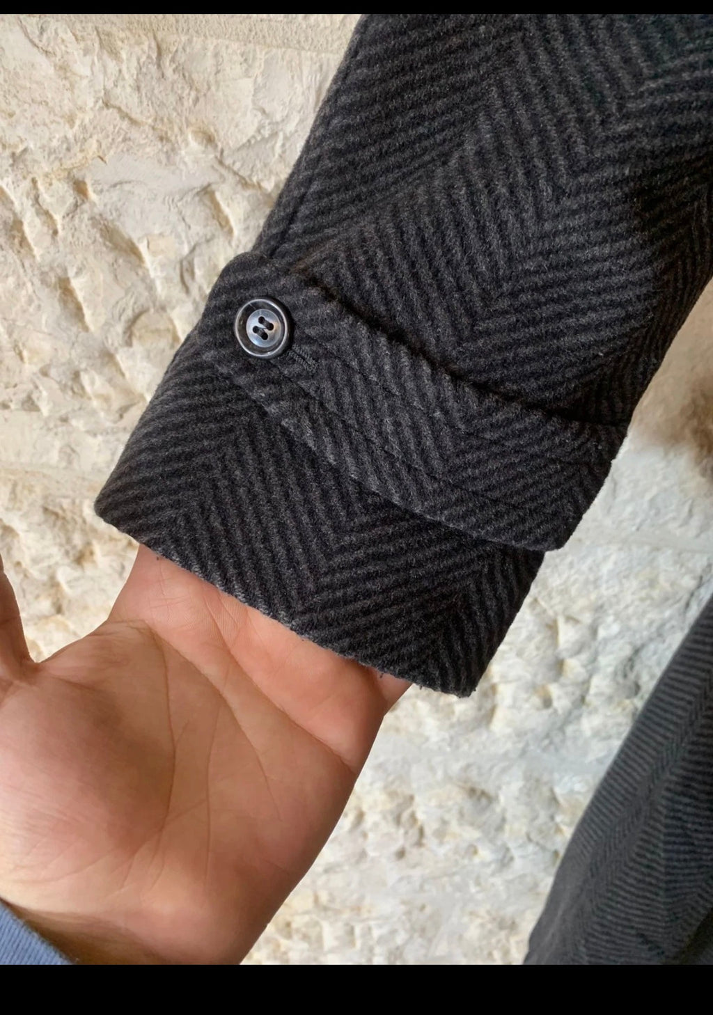 Vintage Bugatti pure wool raglan belted herringbone charcoal db over coat 44R