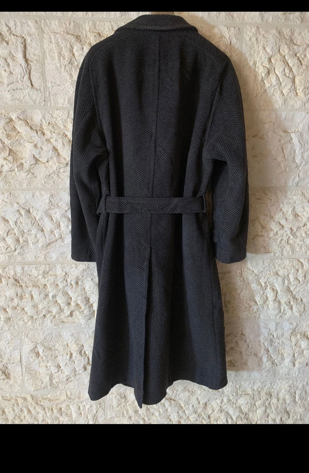 Vintage Bugatti pure wool raglan belted herringbone charcoal db over coat 44R