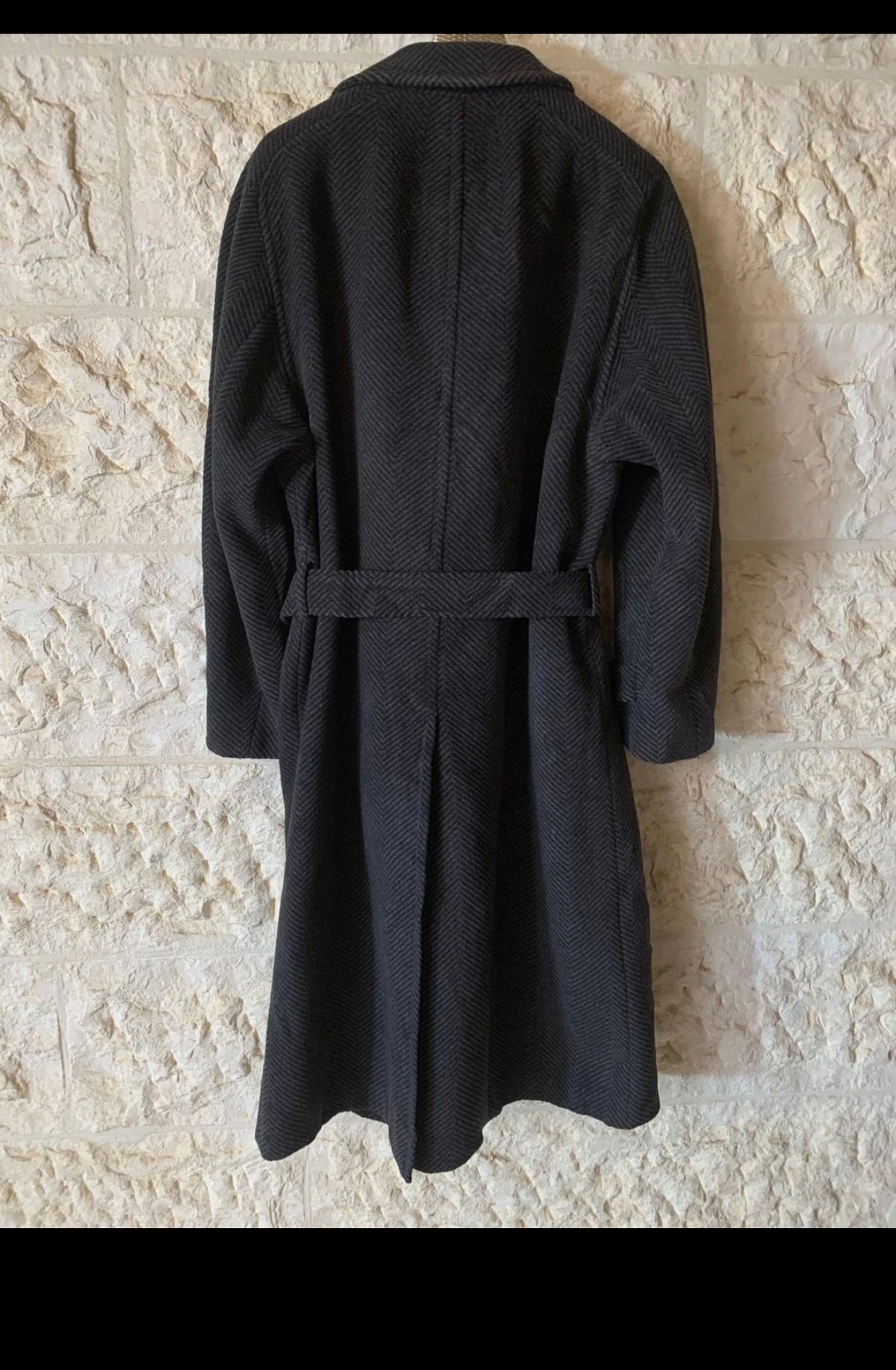 Vintage Bugatti pure wool raglan belted herringbone charcoal db over coat 44R