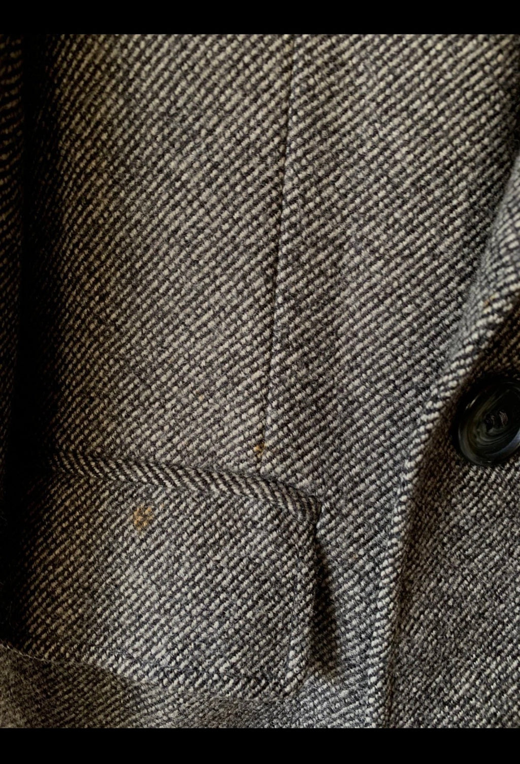 Vintage pure wool handwoven tweed gangster db charcoal overcoat 40R 40S
