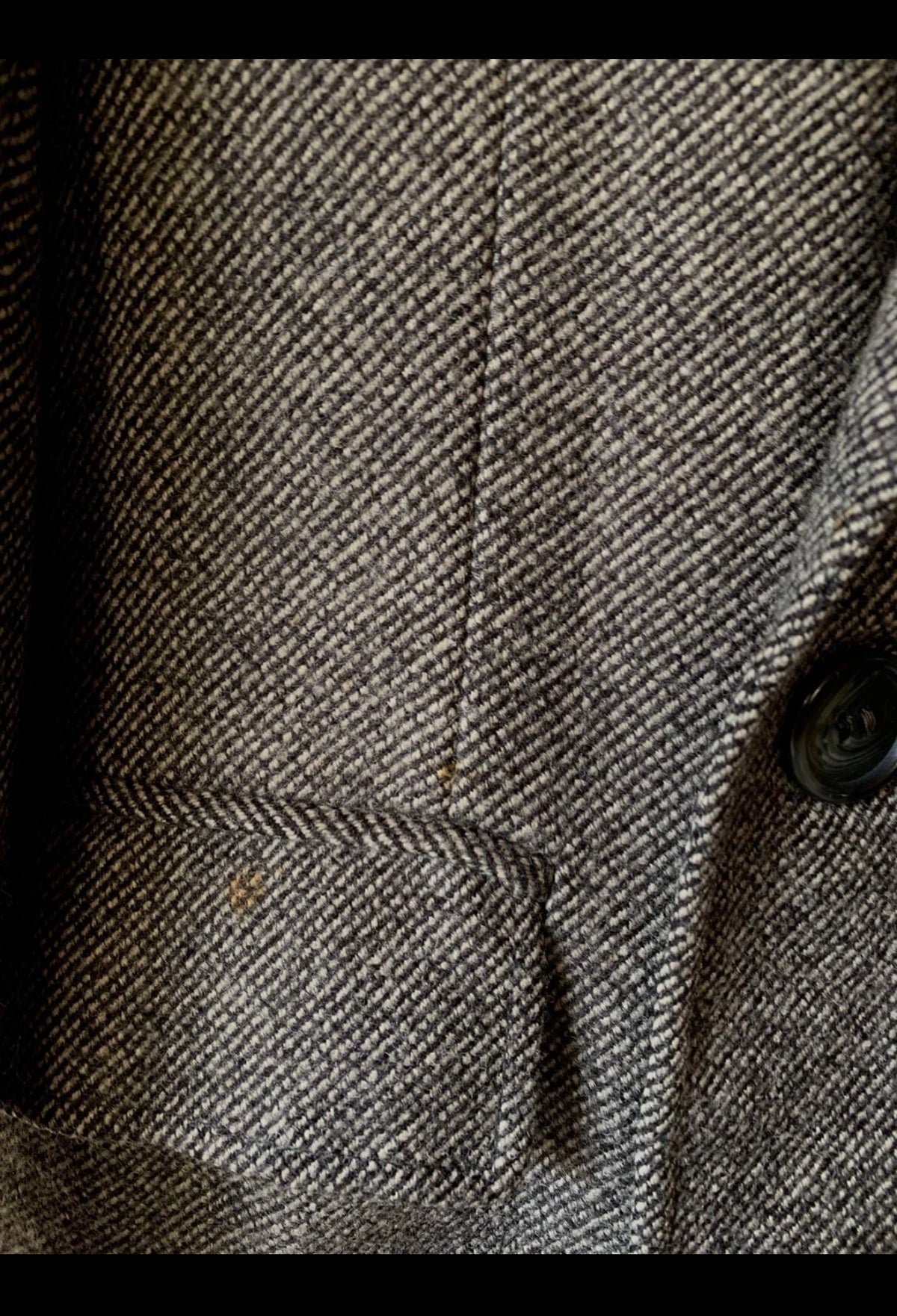 Vintage pure wool handwoven tweed gangster db charcoal overcoat 40R 40S