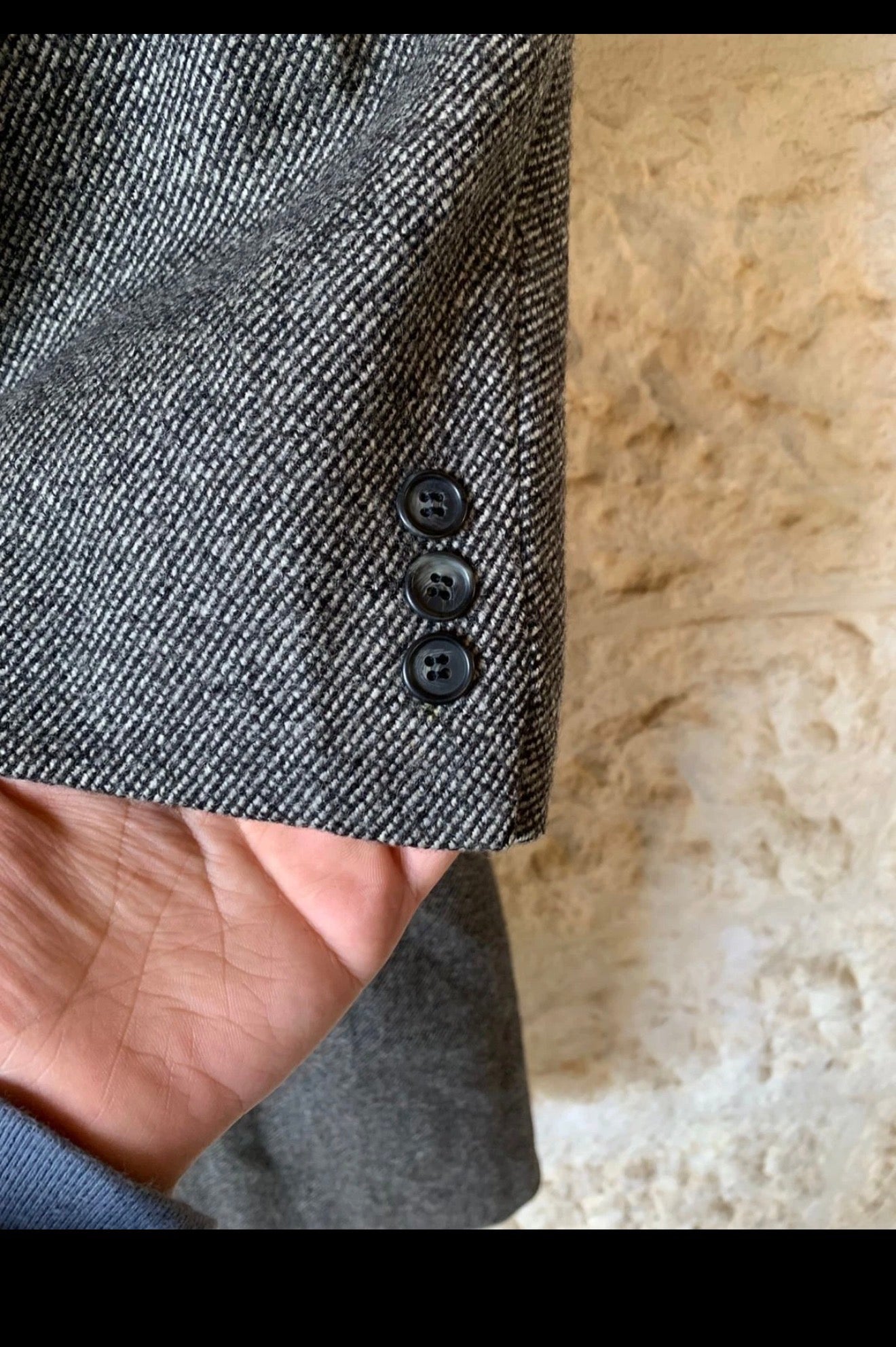 Vintage pure wool handwoven tweed gangster db charcoal overcoat 40R 40S