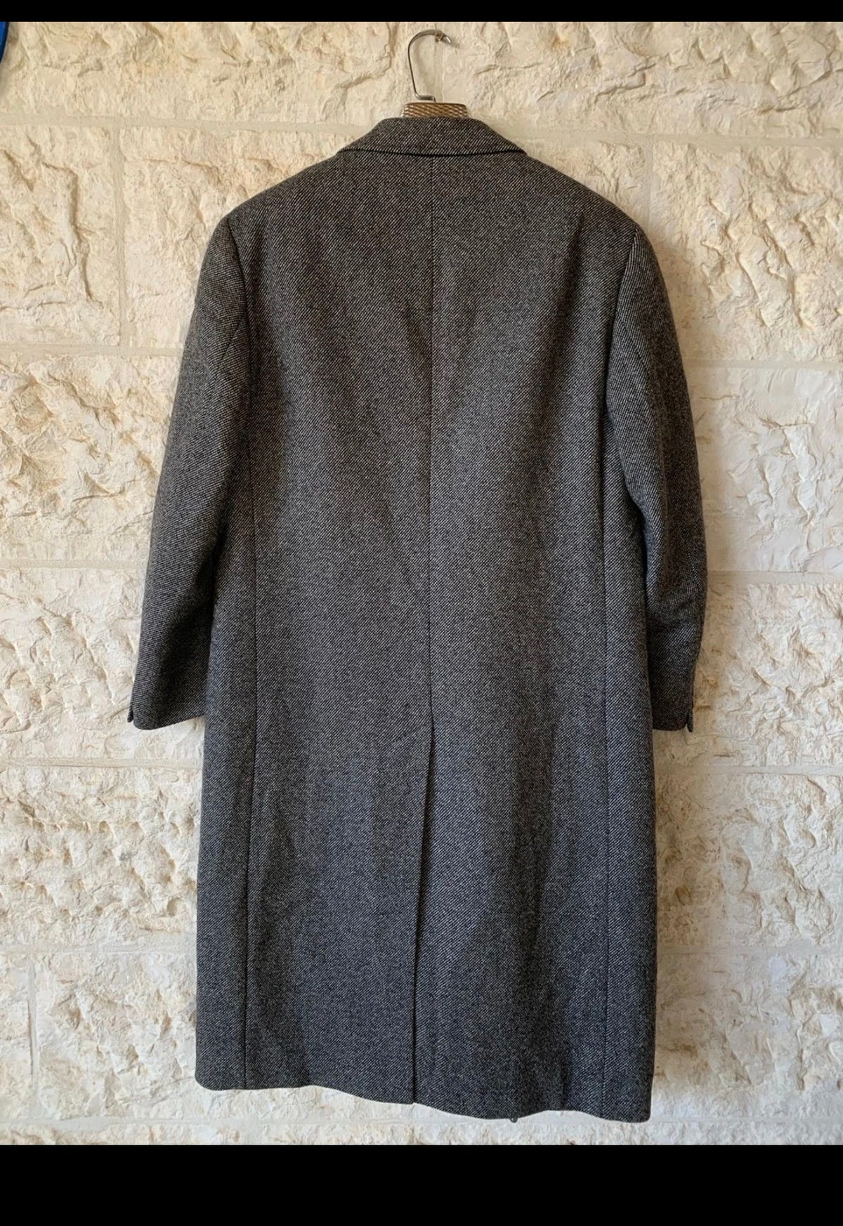 Vintage pure wool handwoven tweed gangster db charcoal overcoat 40R 40S