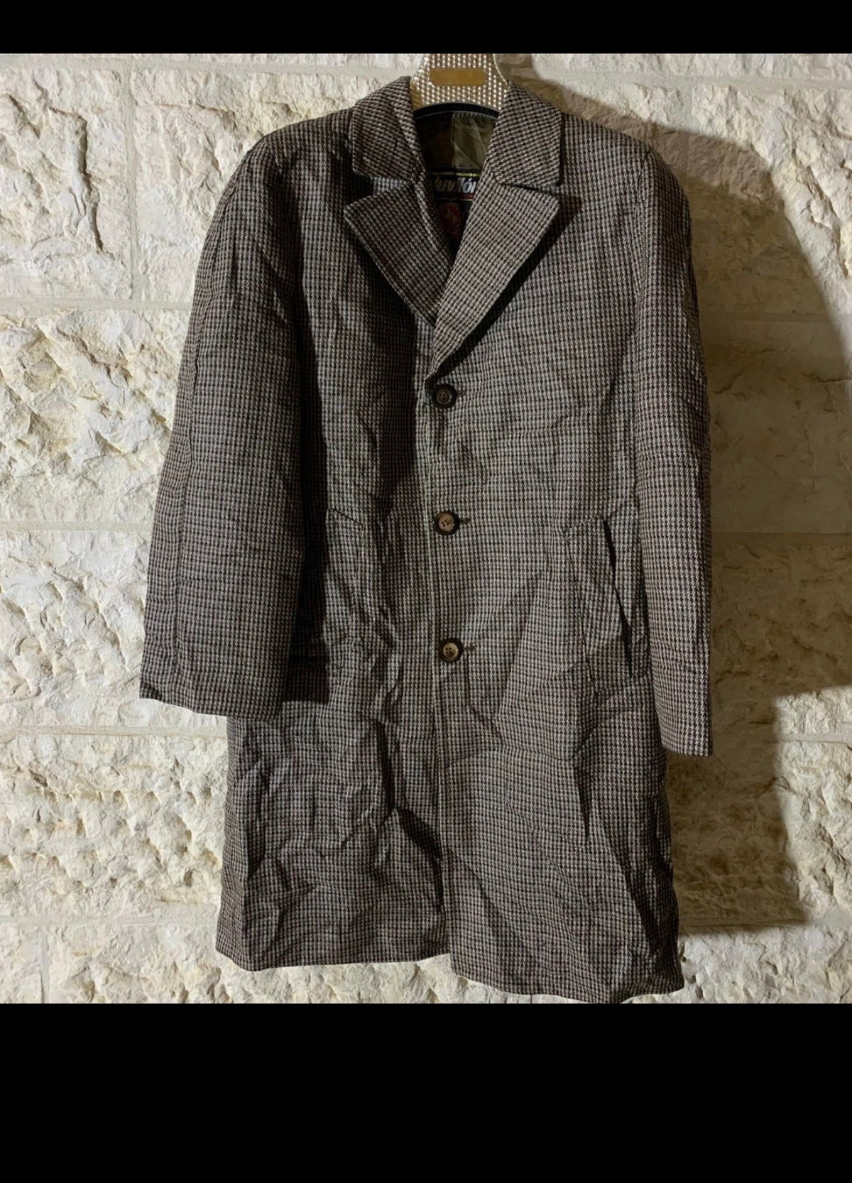 1970s Vintage wool blend houndstooth classic brown over coat 38R