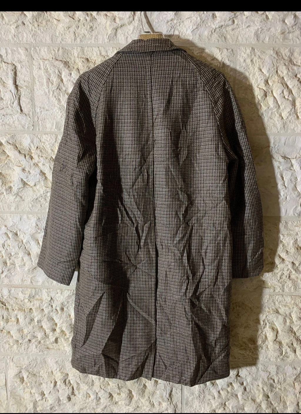 1970s Vintage wool blend houndstooth classic brown over coat 38R