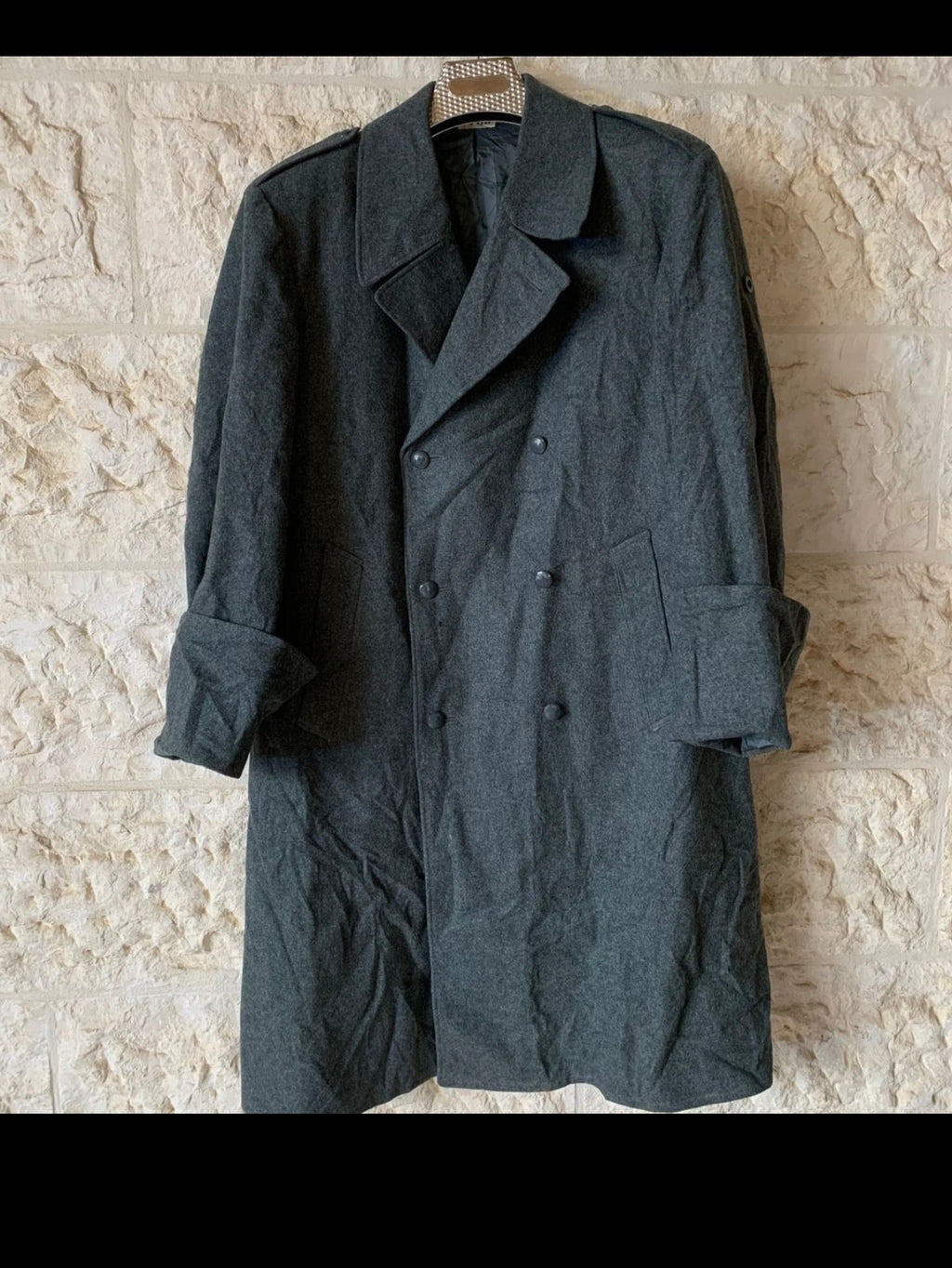 Vintage Swiss Army pure Woollen wool greenish classic long greatcoat 42R