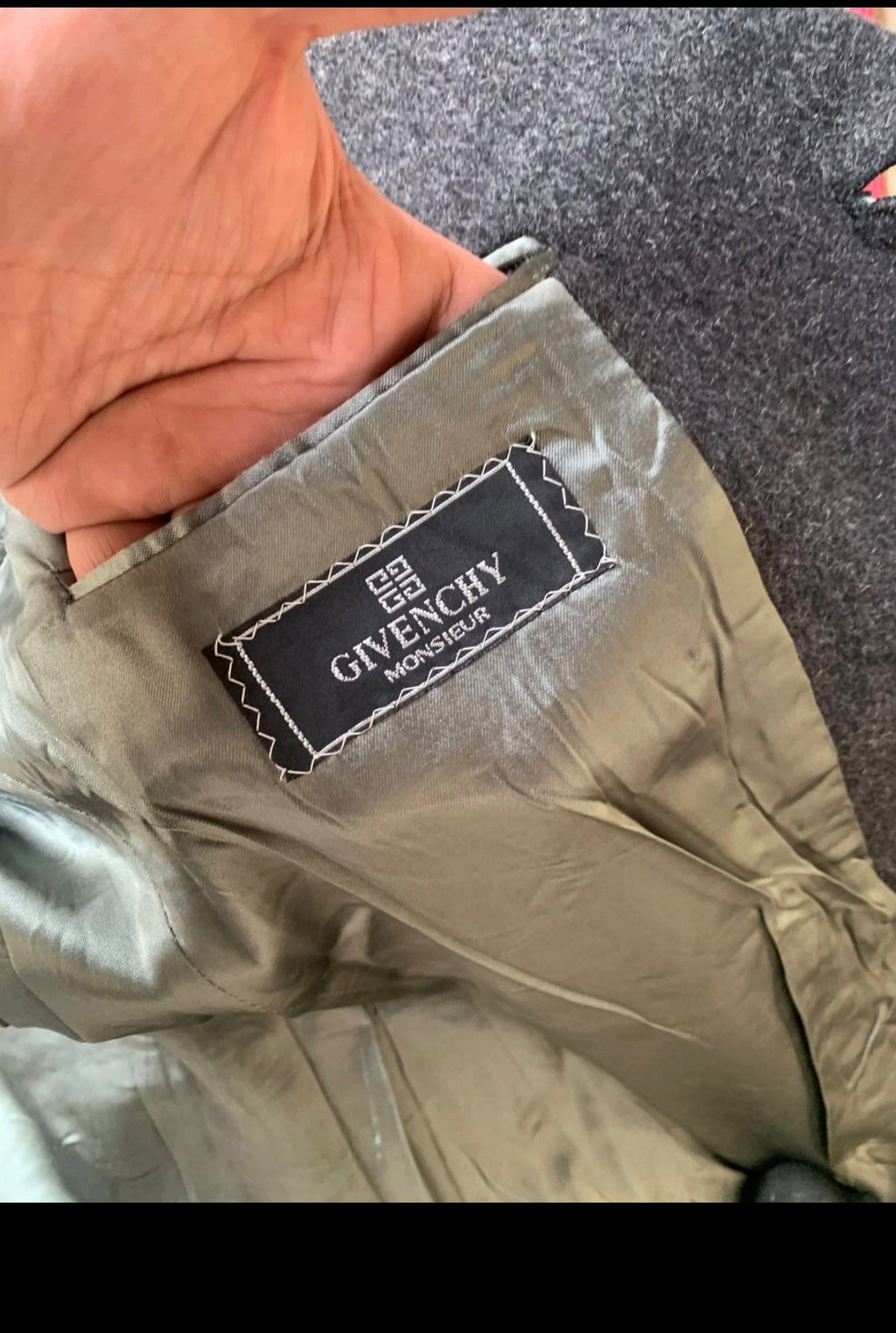 Vintage Givenchy Monsieur pure wool classic charcoal over coat 42R