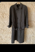 Vintage pure wool tweed belted herringbone charcoal raglan over coat 48R XL