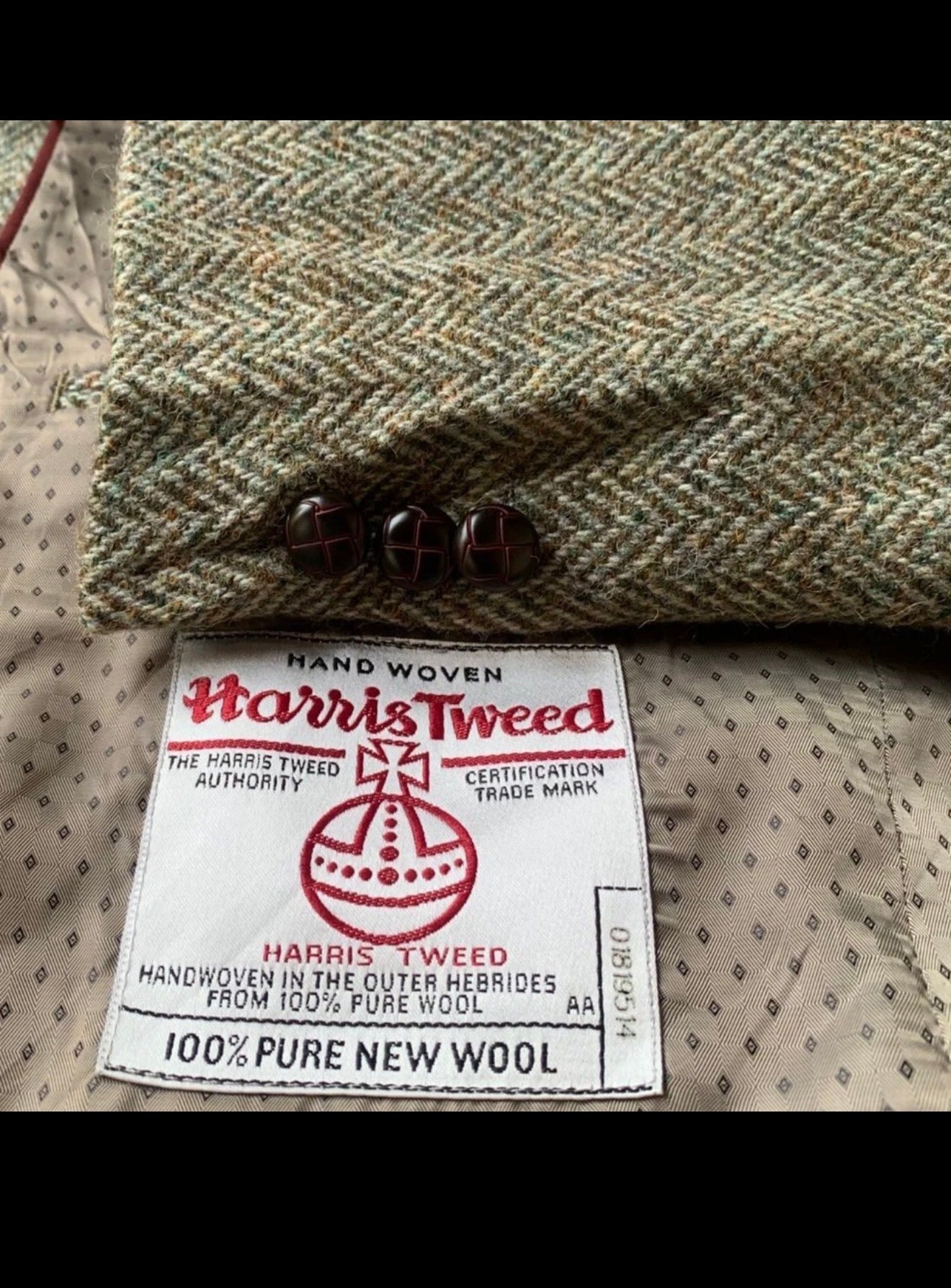 Vintage Harris Tweed handwoven pure wool green hunting jacket blazer 44R 44L