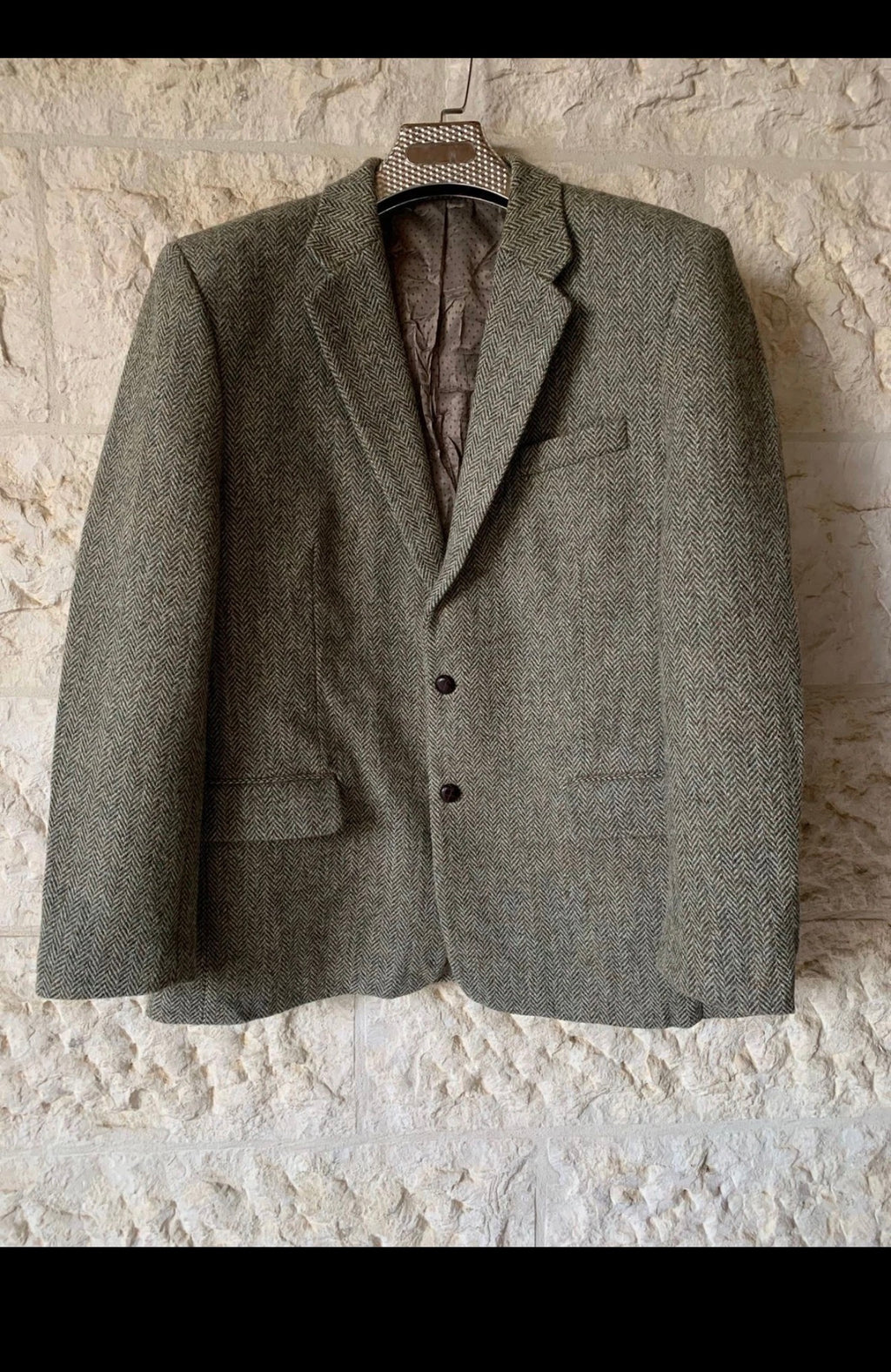 Vintage Harris Tweed handwoven pure wool green hunting jacket blazer 44R 44L