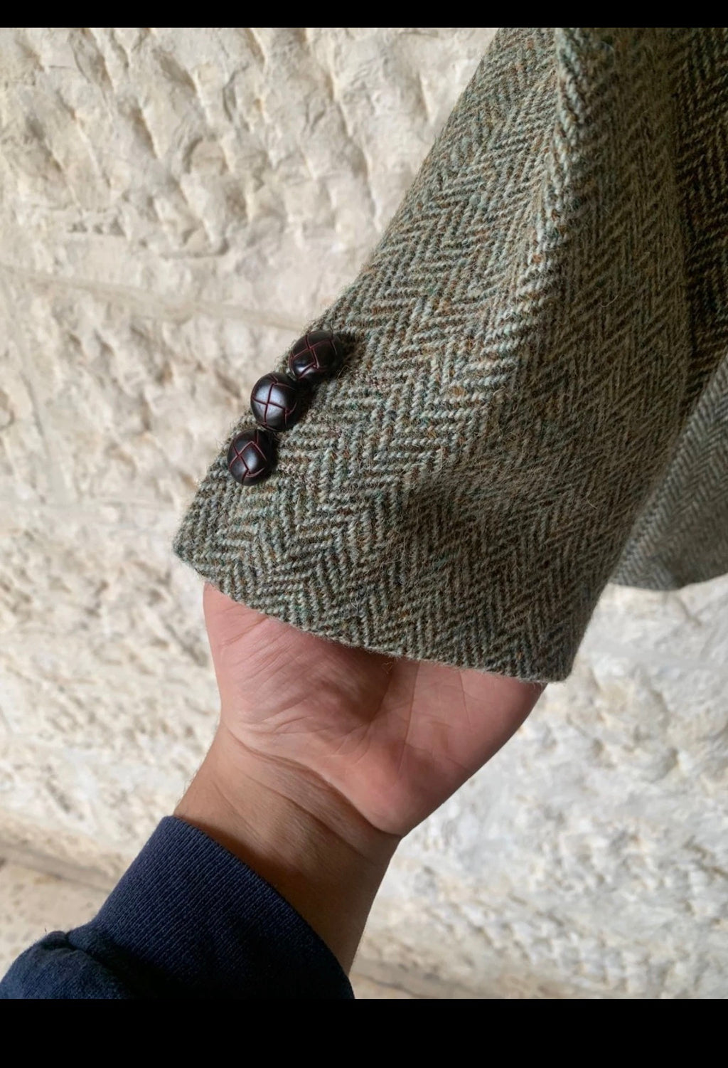 Vintage Harris Tweed handwoven pure wool green hunting jacket blazer 44R 44L