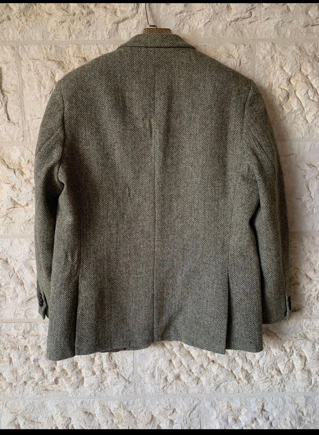 Vintage Harris Tweed handwoven pure wool green hunting jacket blazer 44R 44L