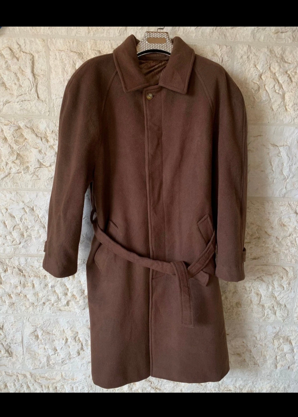 Vintage Wool Cashmere blend belted brown raglan classic over coat 48R XL