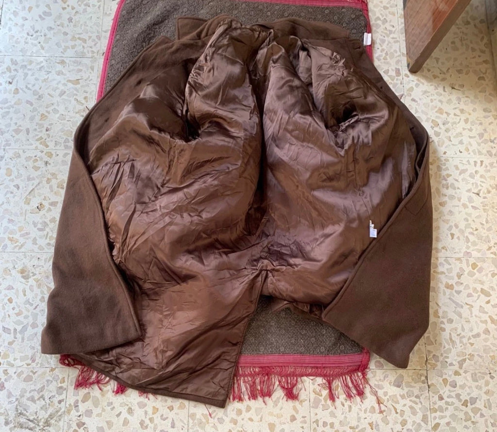 Vintage Wool Cashmere blend belted brown raglan classic over coat 48R XL