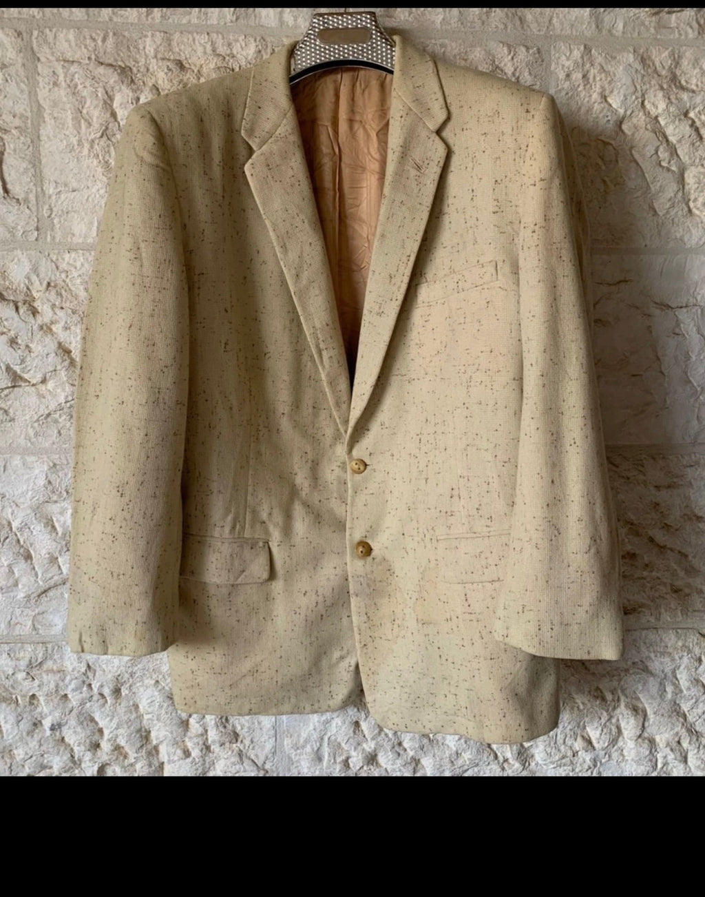 Vintage pure wool tweed camouflage classic beige jacket blazer 42R