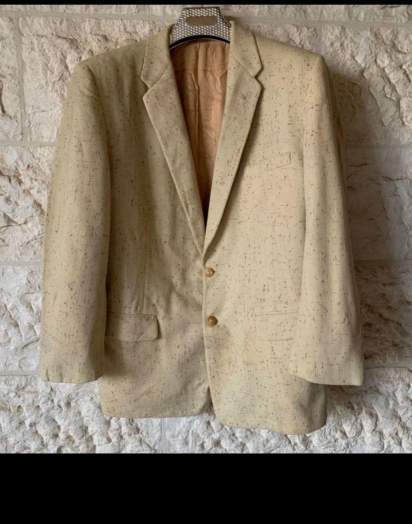 Vintage pure wool tweed camouflage classic beige jacket blazer 42R