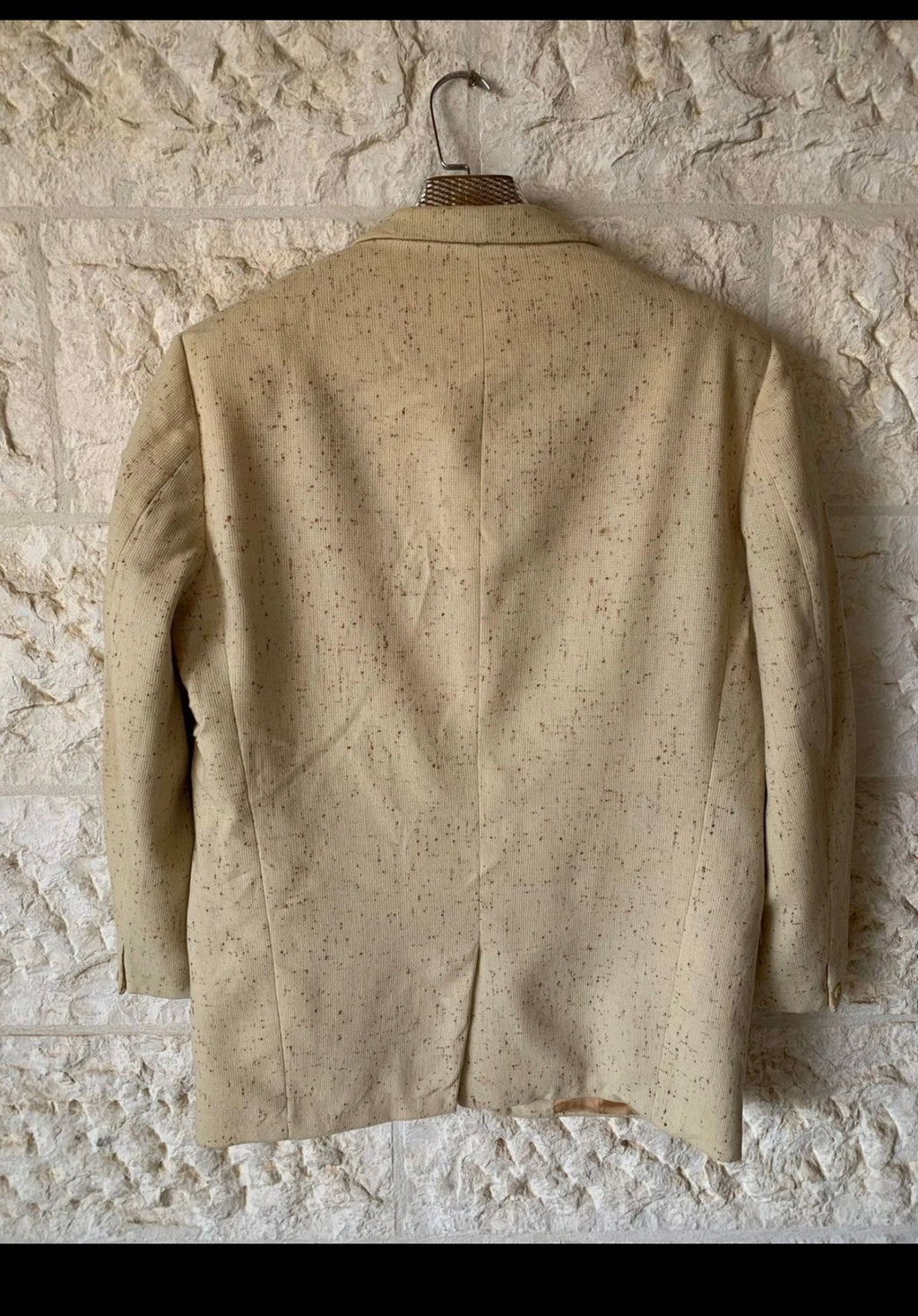 Vintage pure wool tweed camouflage classic beige jacket blazer 42R