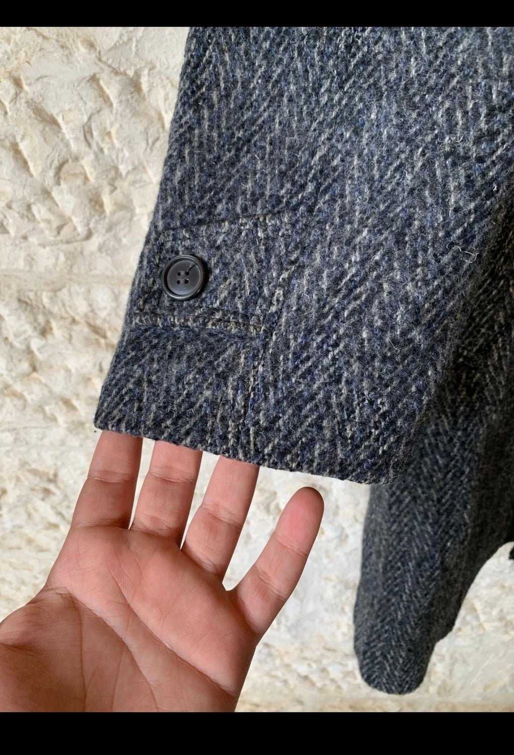 1970s Vintage pure wool handwoven tweed herringbone classic over coat 46R XL
