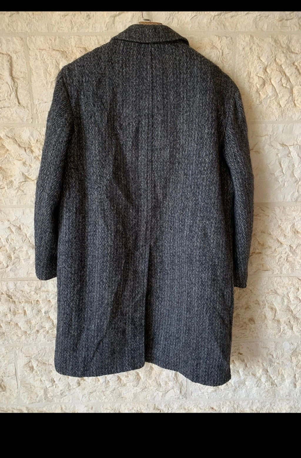 1970s Vintage pure wool handwoven tweed herringbone classic over coat 46R XL