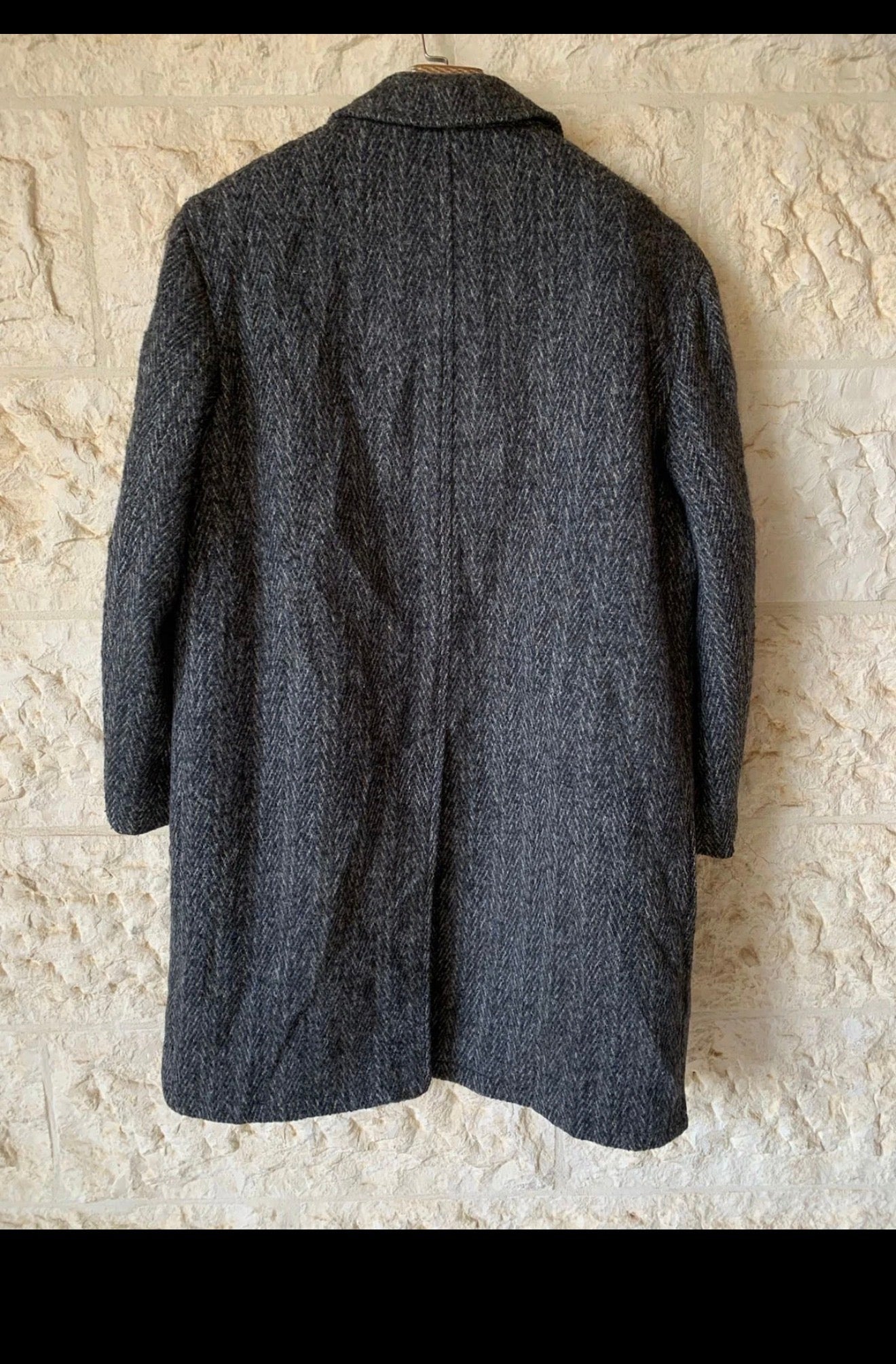1970s Vintage pure wool handwoven tweed herringbone classic over coat 46R XL