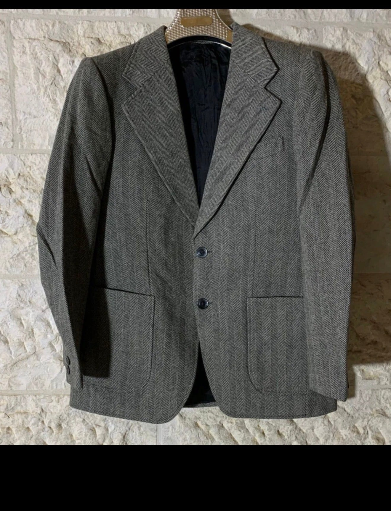 1970s vintage pure wool herringbone classic rockabilly Disco jacket blazer 40R
