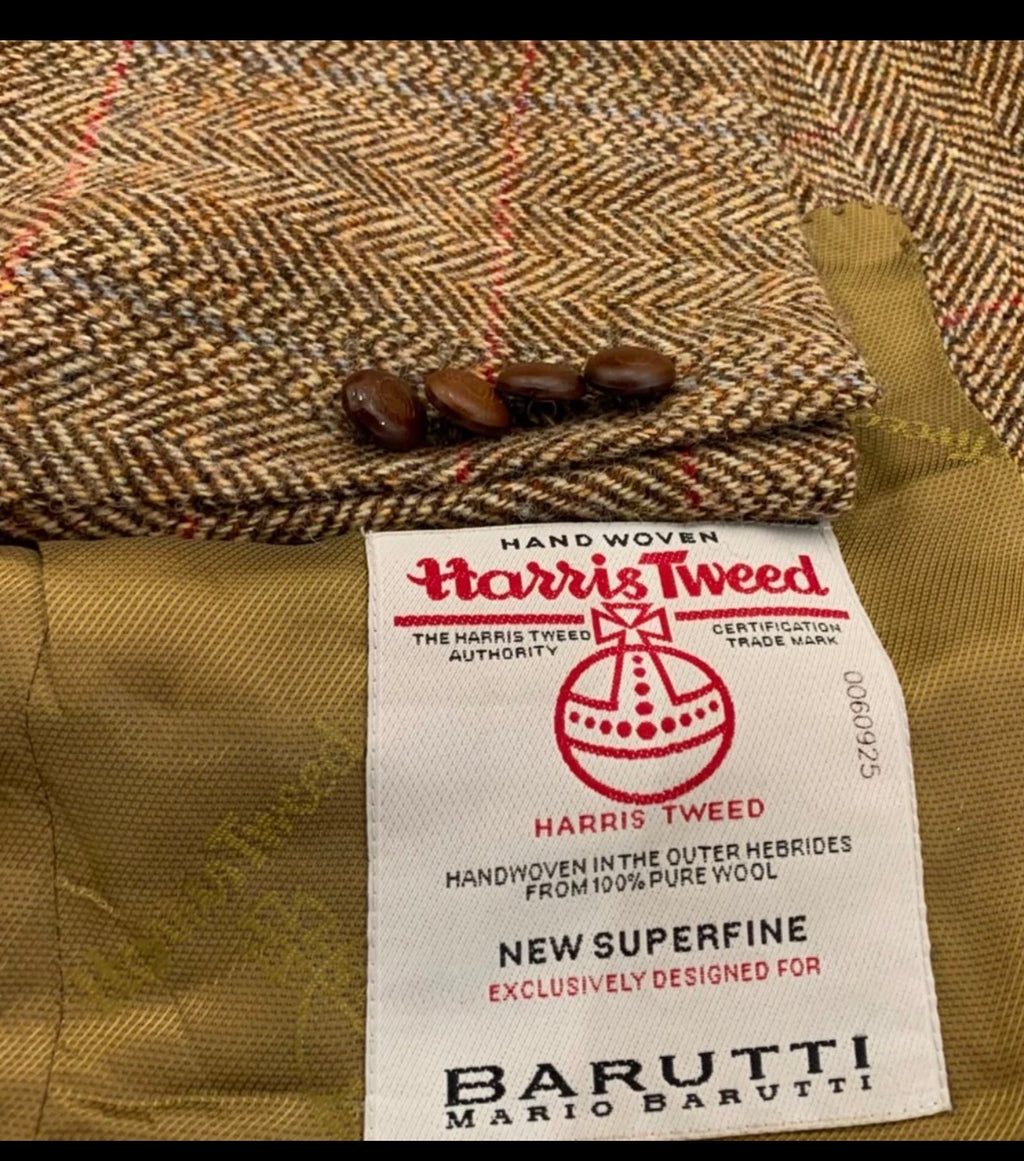 Classic Harris Tweed Windowpane handwoven wool brown hunting jacket blazer 40R