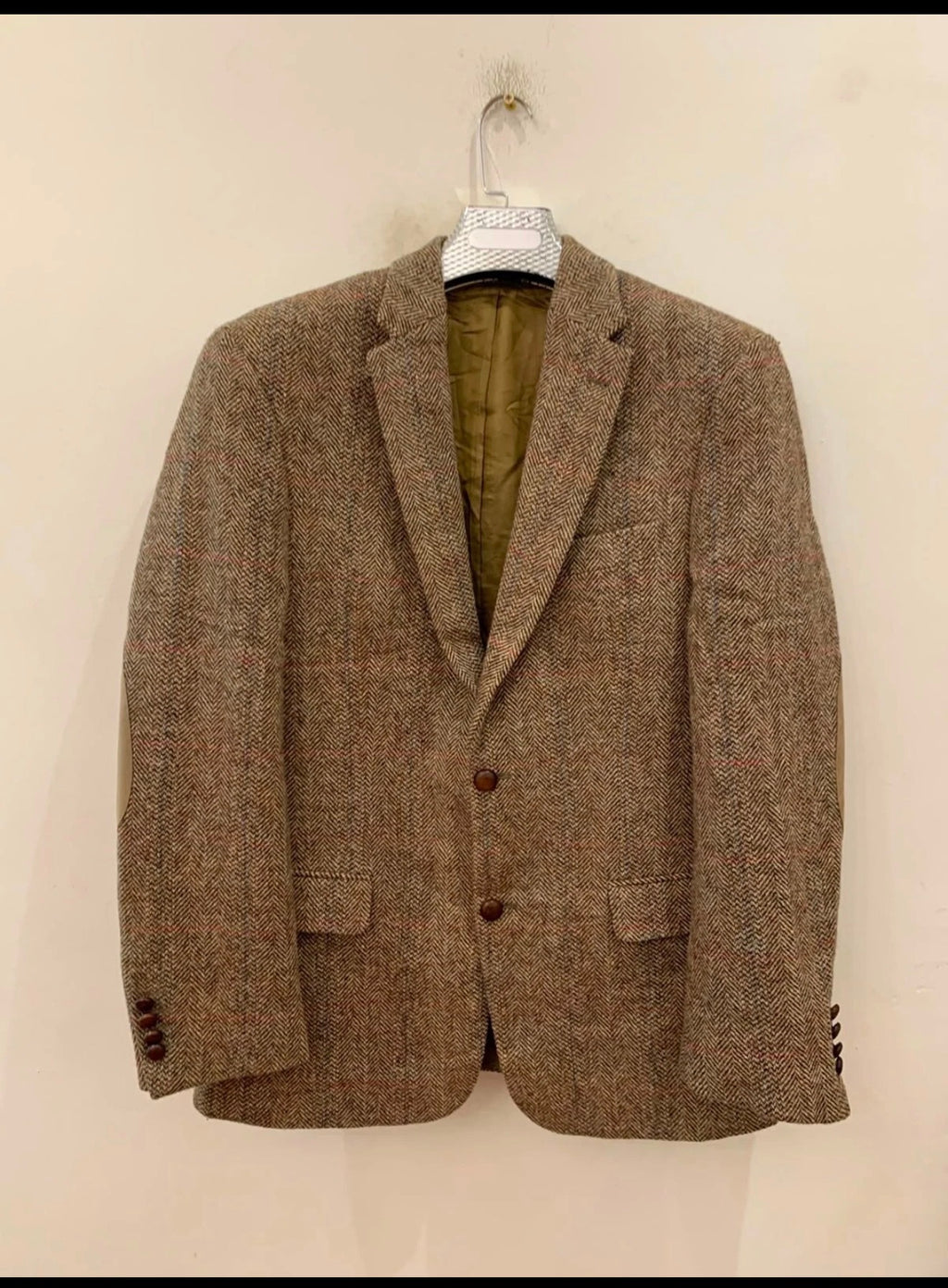 Classic Harris Tweed Windowpane handwoven wool brown hunting jacket blazer 40R
