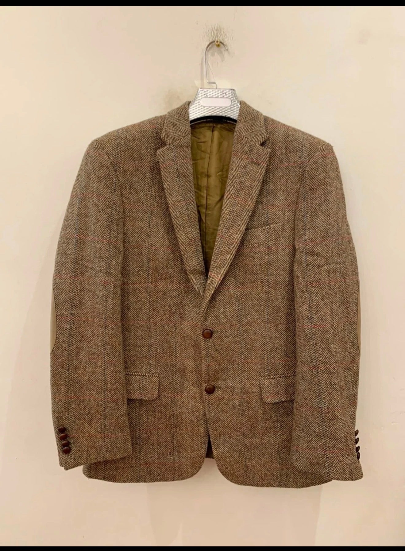 Classic Harris Tweed Windowpane handwoven wool brown hunting jacket blazer 40R
