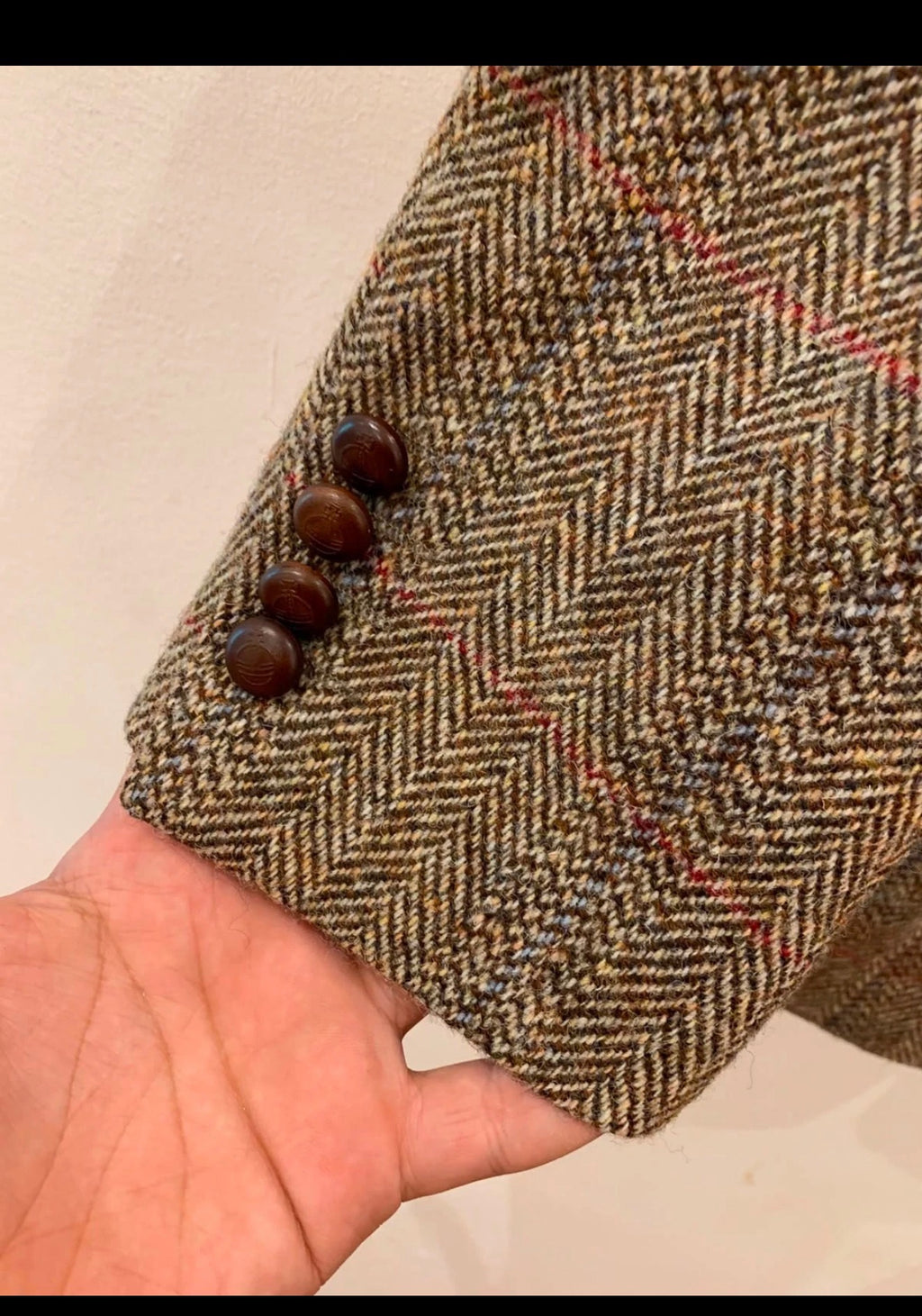 Classic Harris Tweed Windowpane handwoven wool brown hunting jacket blazer 40R
