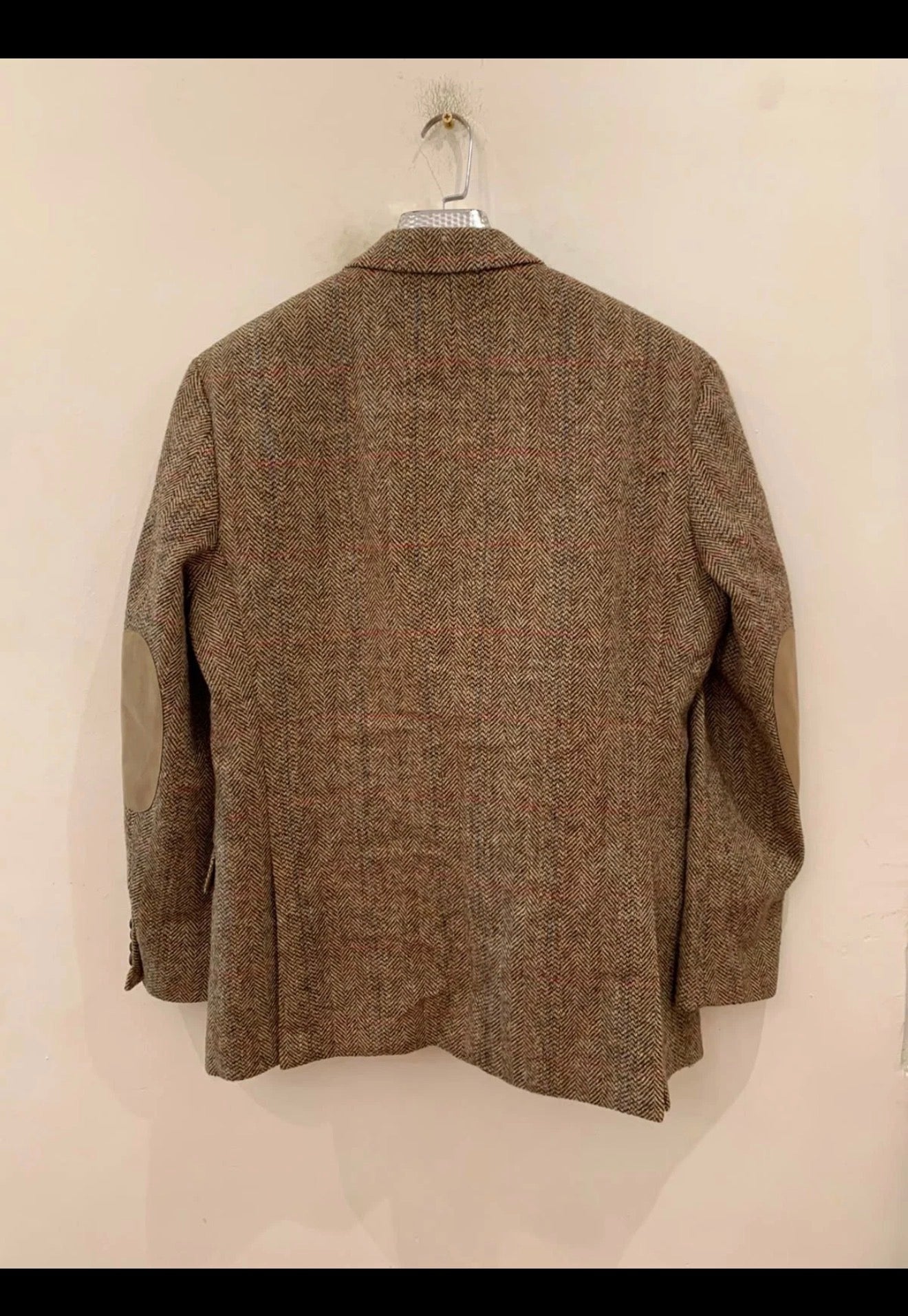 Classic Harris Tweed Windowpane handwoven wool brown hunting jacket blazer 40R