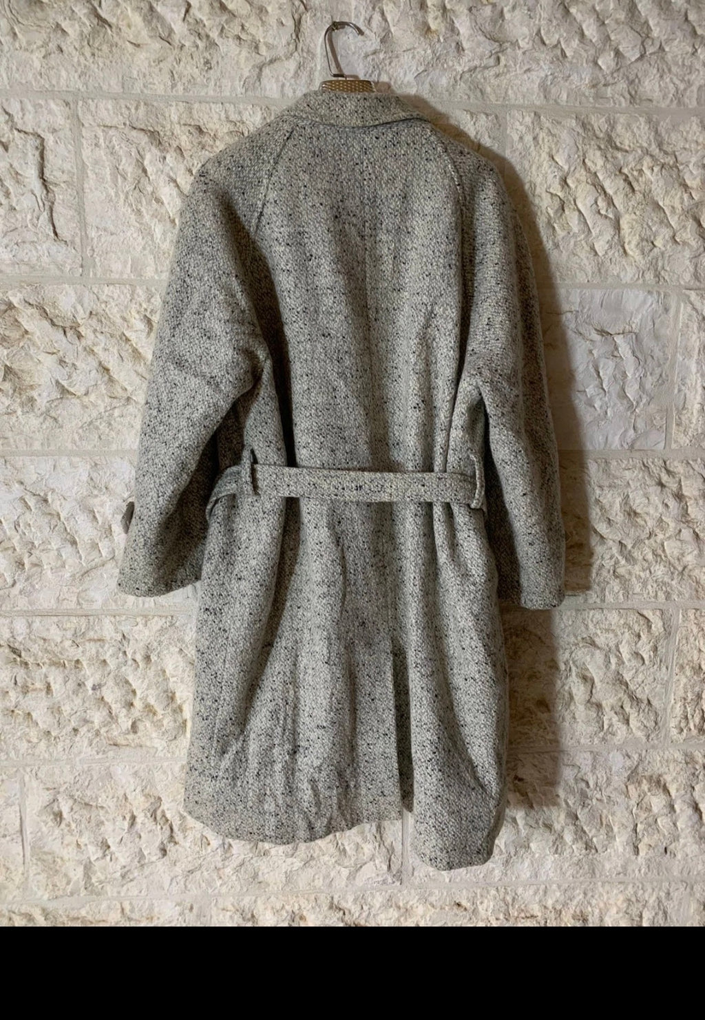 Vintage pure wool tweed belted camouflage classic raglan gray over coat 44R
