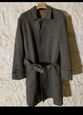 Vintage pure wool handwoven tweed belted raglan Brown twill over coat 48R 48L XL