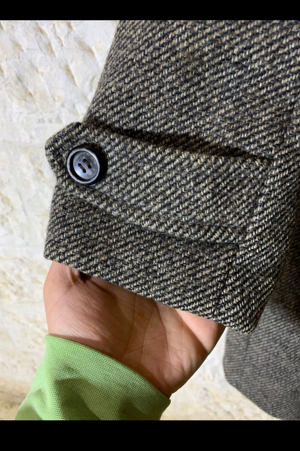 Vintage pure wool handwoven tweed belted raglan Brown twill over coat 48R 48L XL
