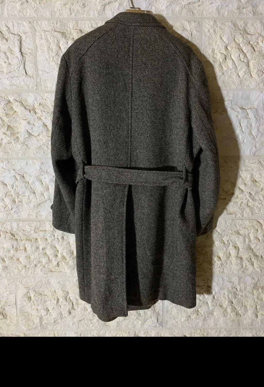 Vintage pure wool handwoven tweed belted raglan Brown twill over coat 48R 48L XL