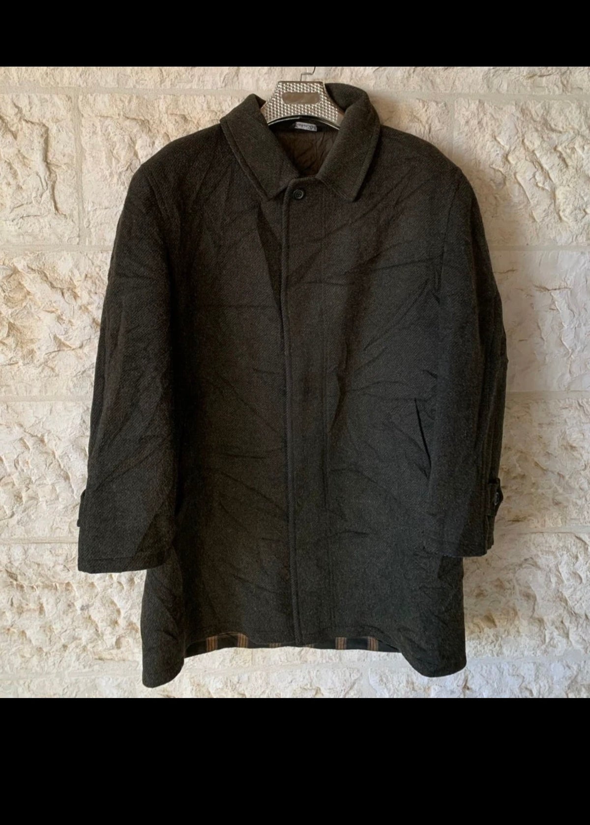Vintage Wool Mohair blend classic olive green over coat jacket 48R XL