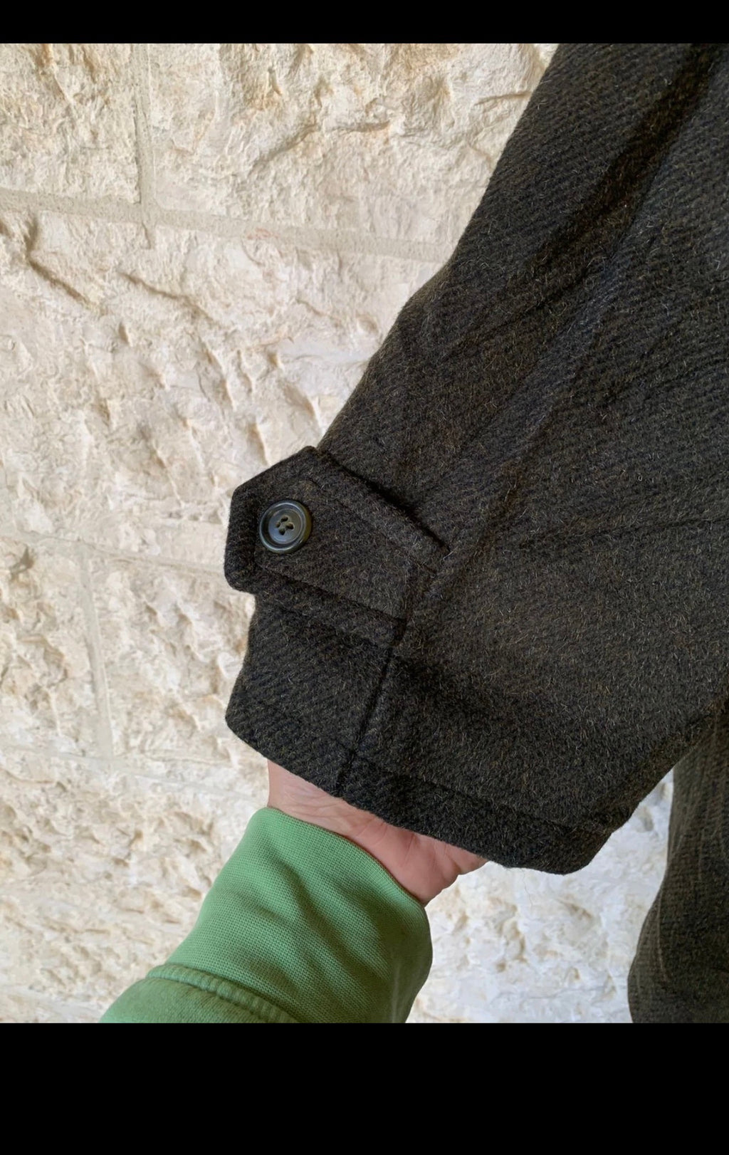 Vintage Wool Mohair blend classic olive green over coat jacket 48R XL