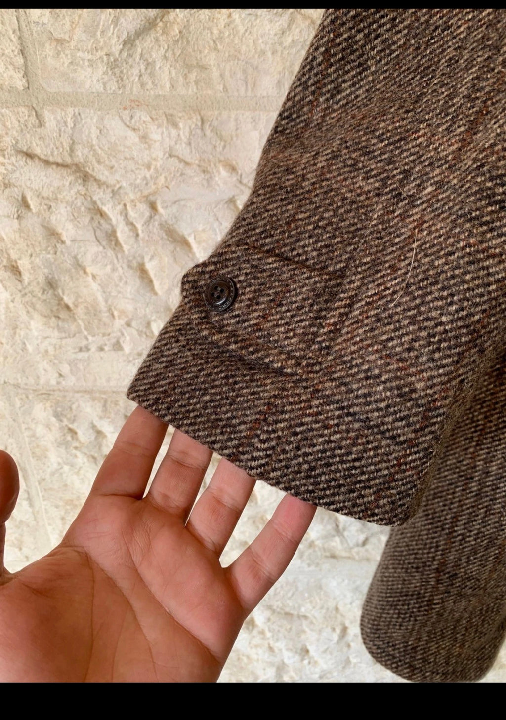 1970s Vintage pure wool handwoven Tweed glen check classic brown over coat 44R