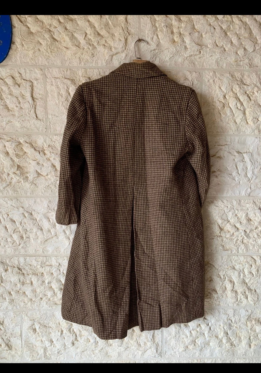 1970s vintage pure wool handwoven tweed houndstooth brown classic over coat 38S