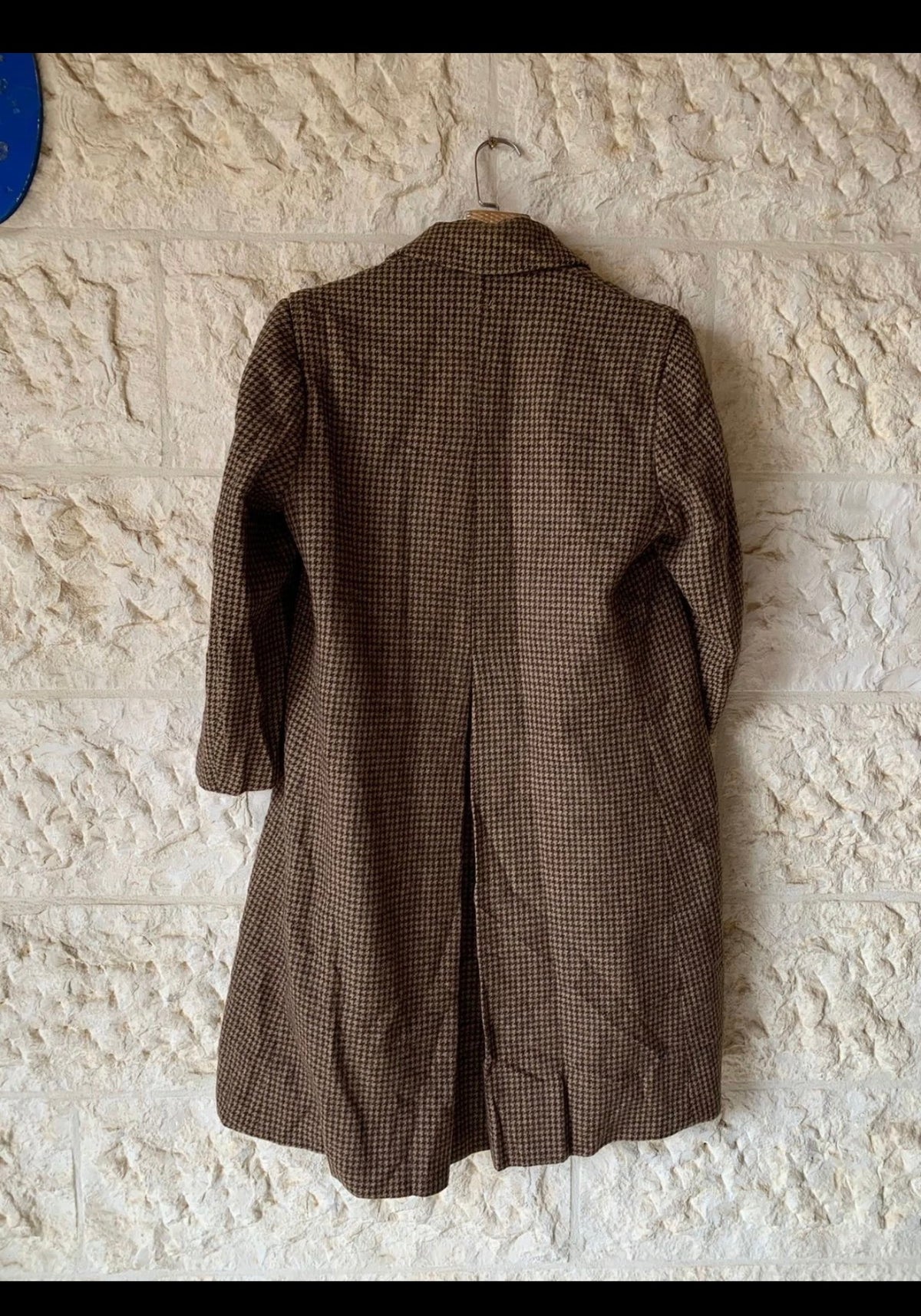 1970s vintage pure wool handwoven tweed houndstooth brown classic over coat 38S