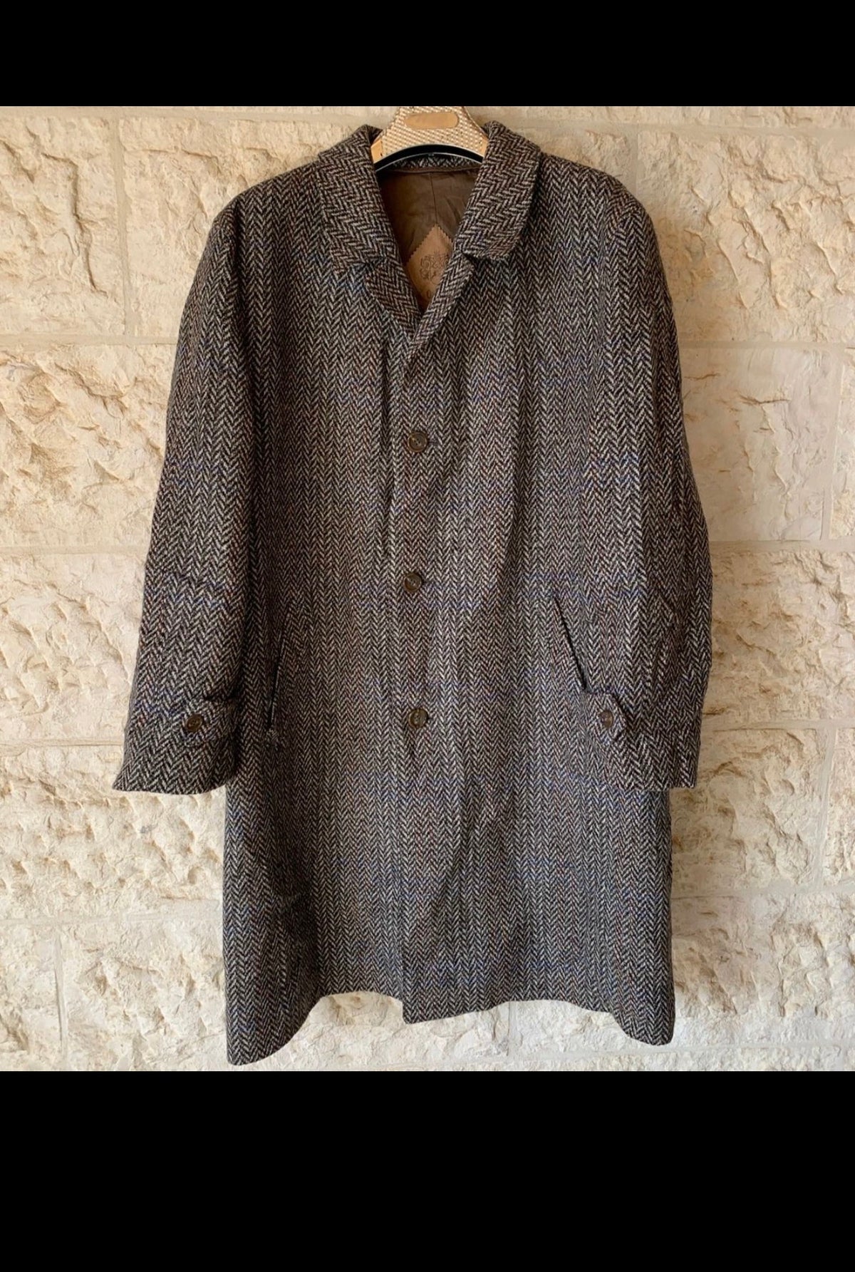 Vintage Oxford pure wool handwoven tweed herringbone classic over coat 50R 2XL