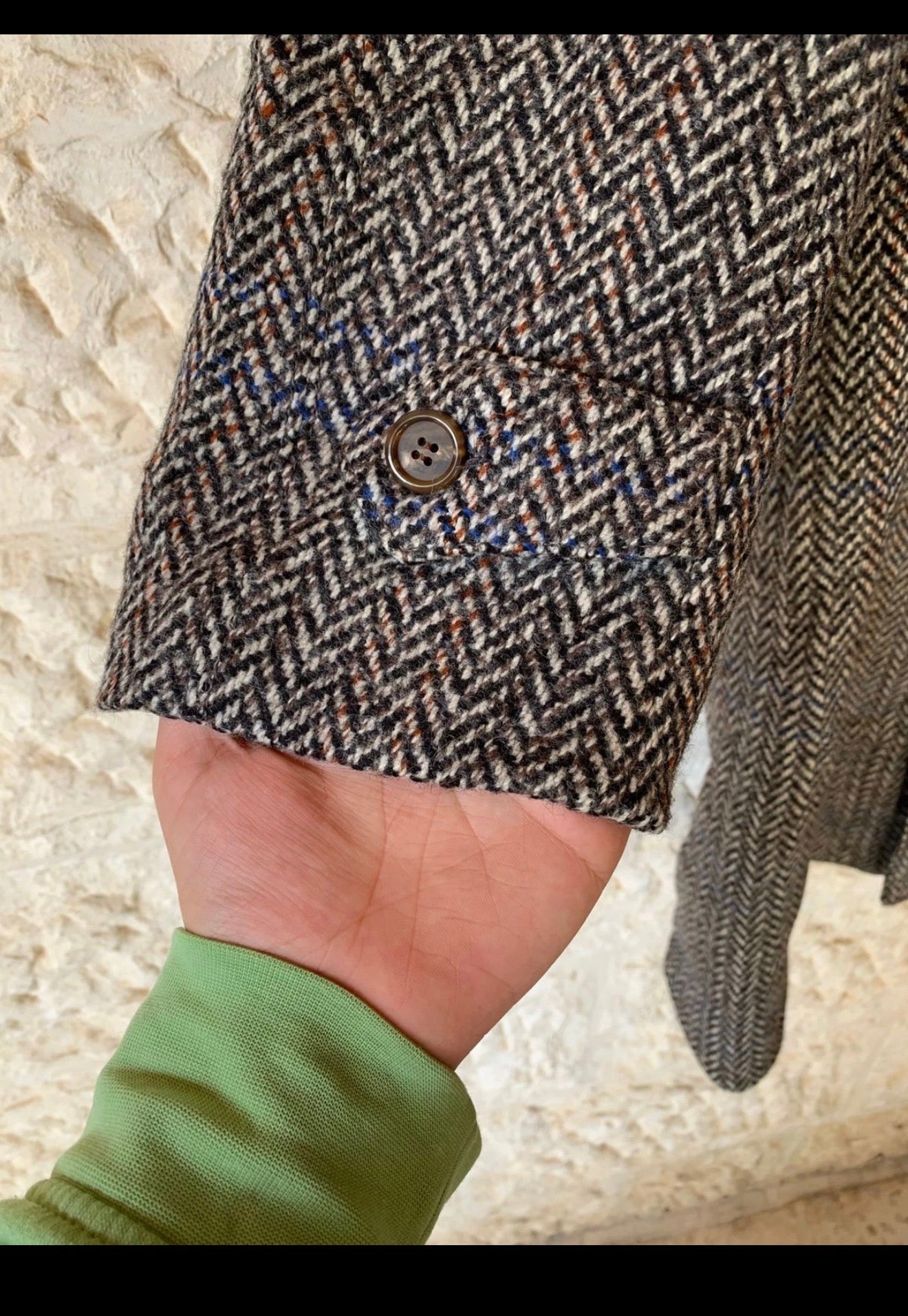 Vintage Oxford pure wool handwoven tweed herringbone classic over coat 50R 2XL