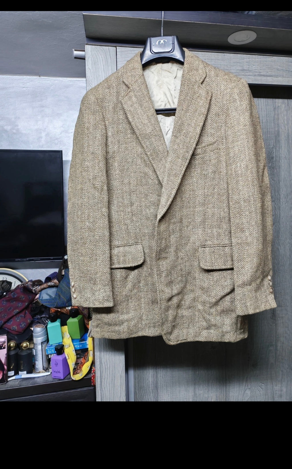 Vintage Paul Stuart pure wool tweed herringbone hunting jacket blazer 38R