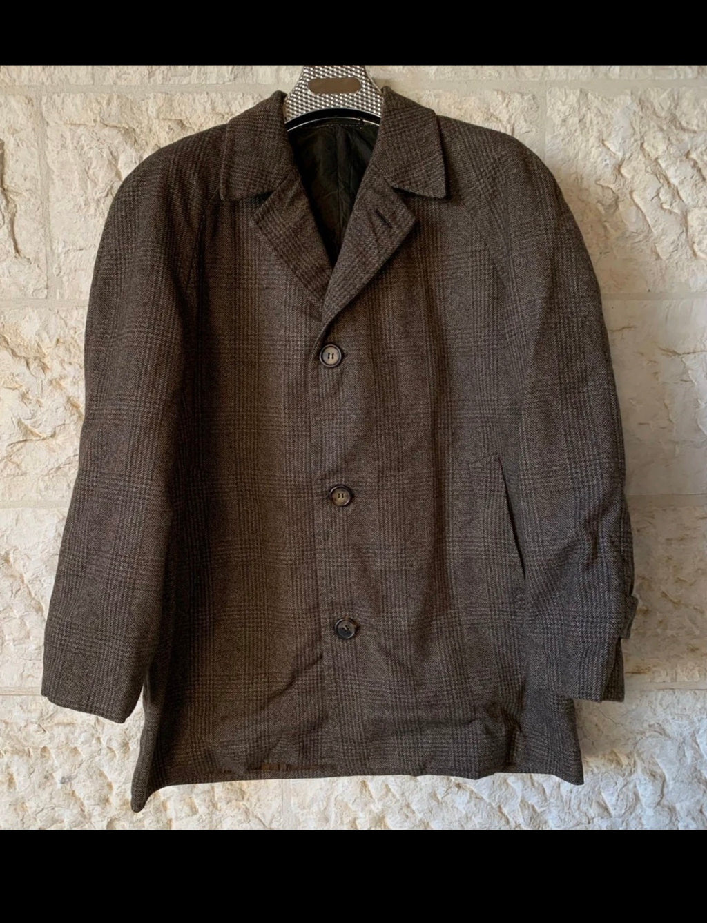 Vintage pure wool classic glen check brown raglan over coat jacket 46R XL